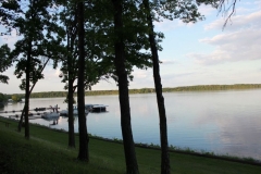 evening shot of lake and dock